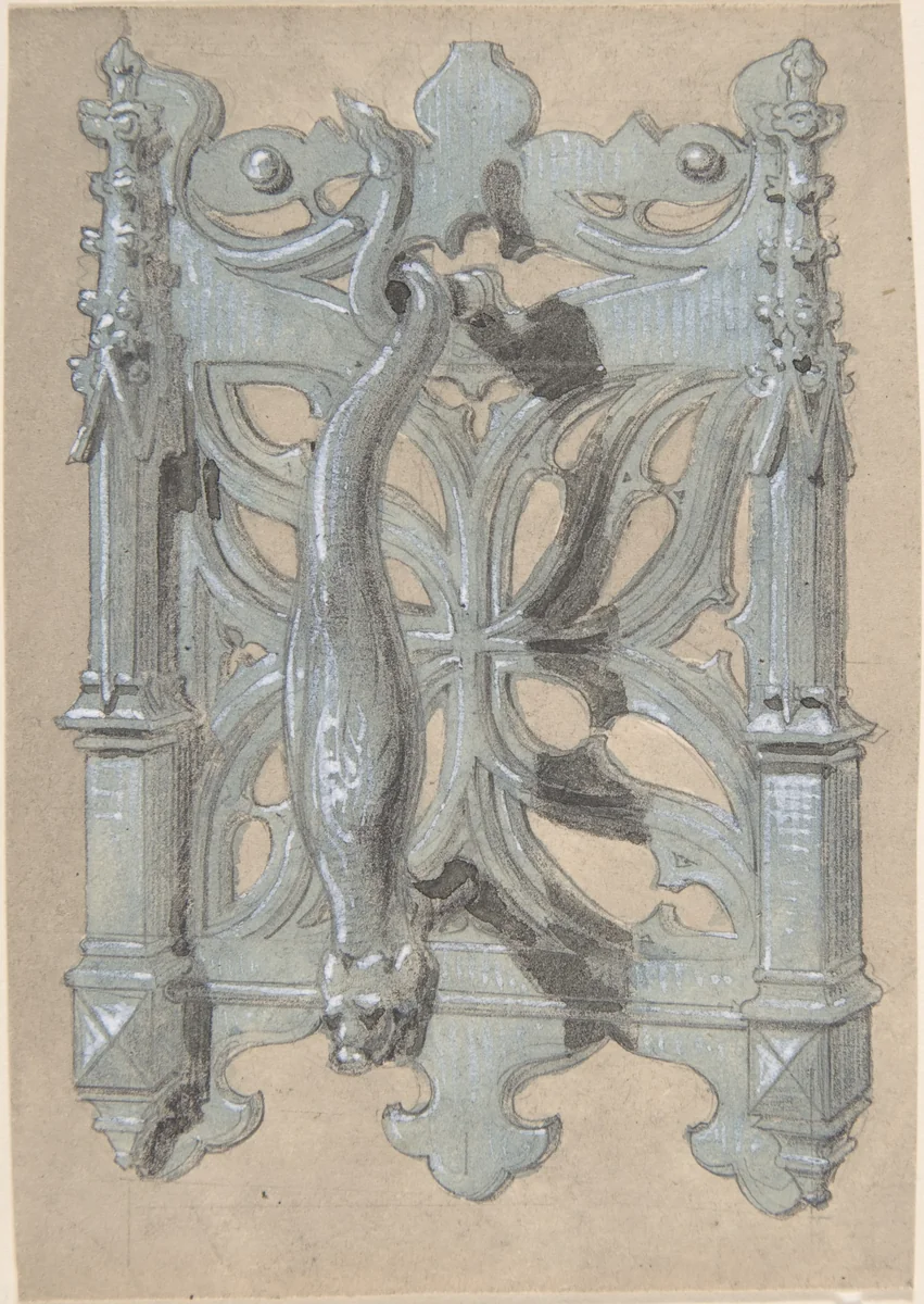 Metal Doorpull Church by anonymous, drawing, 1850-1900