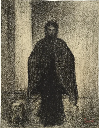 Woman with a Dog (Femme avec chien) by Georges-Pierre Seurat, drawing, 1882