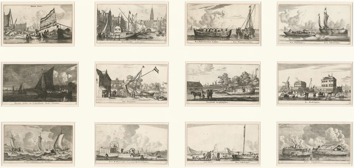 Verscheÿde Schepen en Gesichten van Amstelredam (Various Ships and Views of Amsterdam): Part III by Reinier Nooms, print, 1647-1657