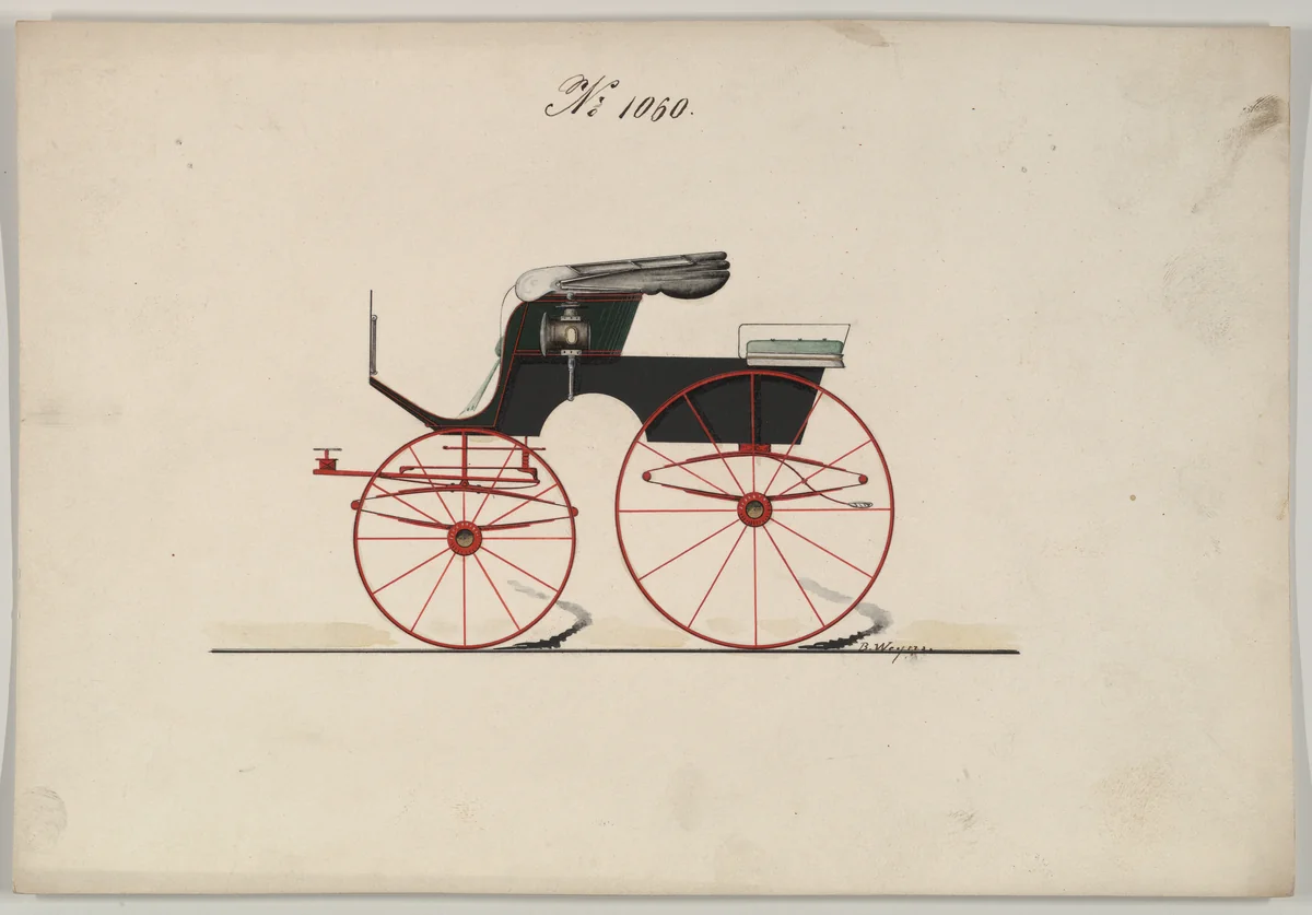 Design for Stanhope Phaeton, no. 1060 by Brewster & Co., drawing, 1850-1874