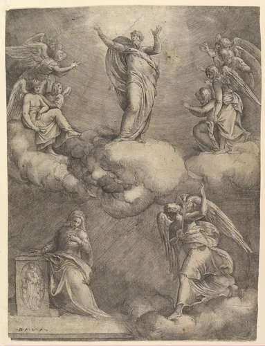 The Annunciation by Battista Franco, print, 1530-1557