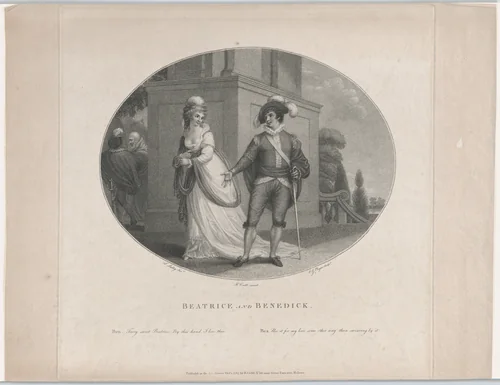 Beatrice and Benedick (Shakespeare, Much Ado About Nothing, Act 4, Scene 1) by Charles Gauthier Playter, print, 1784
