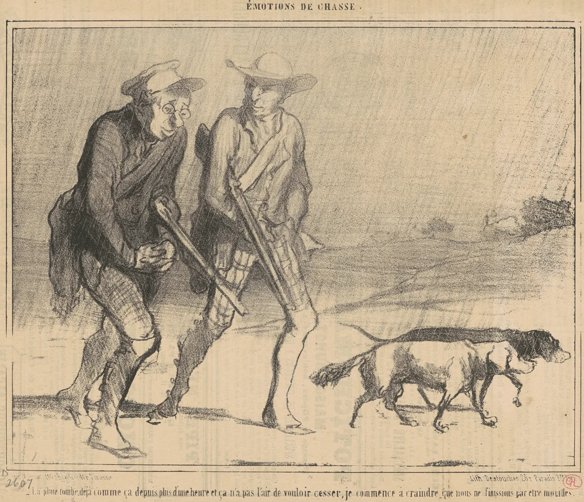 La pluie tombe déja comme ça depuis ... by Honoré Daumier, print, 1854