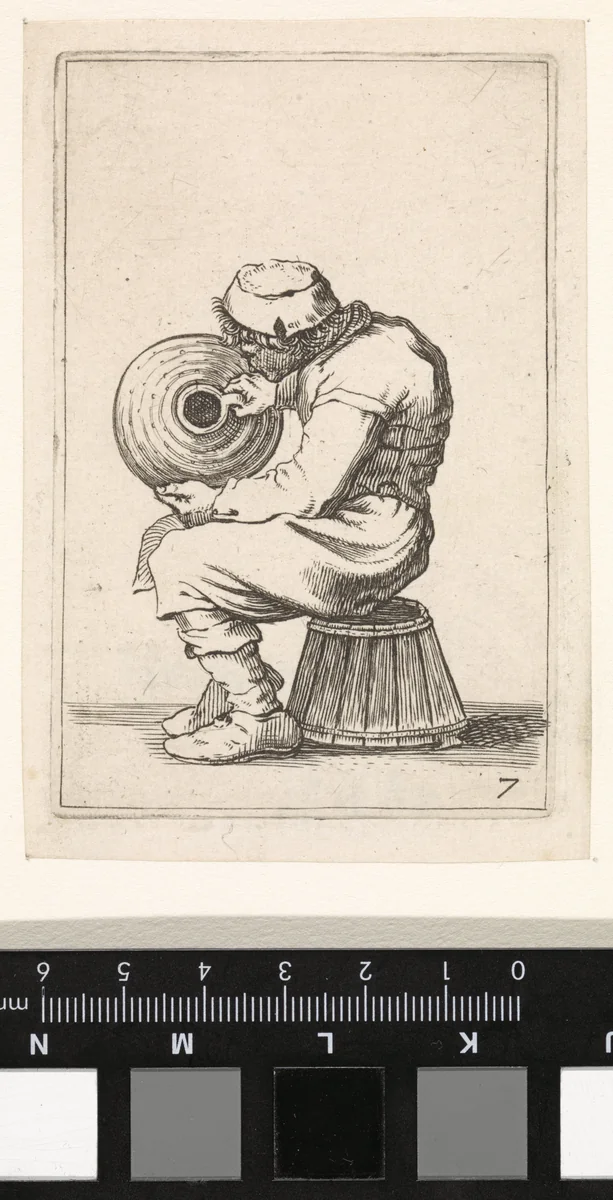 Zittende man met een grote kan by Cornelis Saftleven, print, 1645