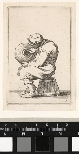Zittende man met een grote kan by Cornelis Saftleven, print, 1645