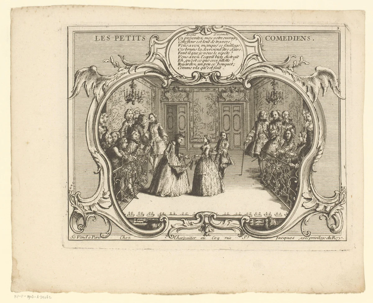 Tweede scène waarin een vrouw aan een andere vrouw een lap stof toont by anonymous, print, 1739-1792