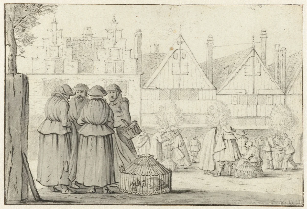 Hoendermarkt by Jan Martszen de Jonge, drawing, 1630-1634