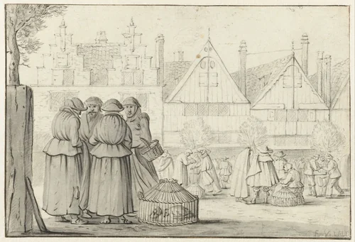 Hoendermarkt by Jan Martszen de Jonge, drawing, 1630-1634