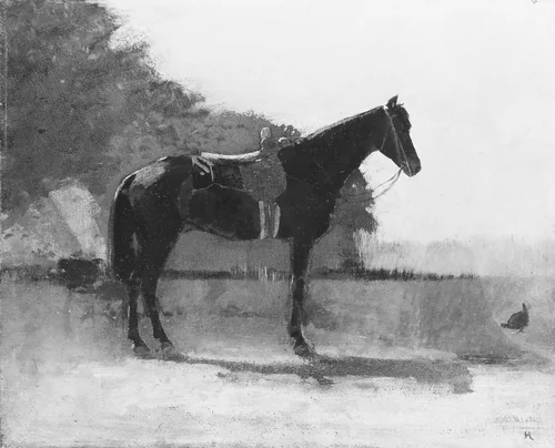 Saddle Horse in Farm Yard by Winslow Homer, artwork, 1867-1875