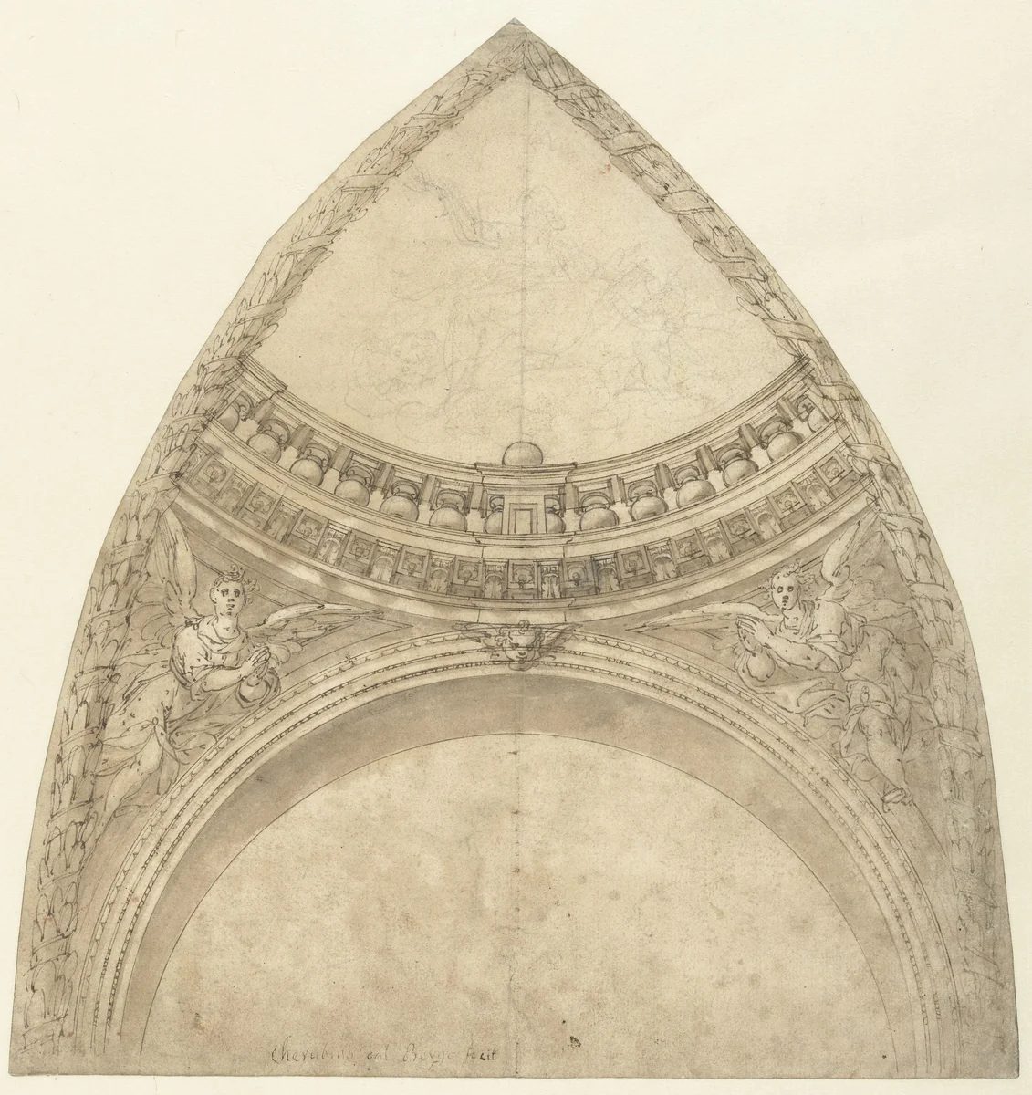 Ontwerp voor een koepelsegment by Cherubino Alberti, drawing, 1563-1615
