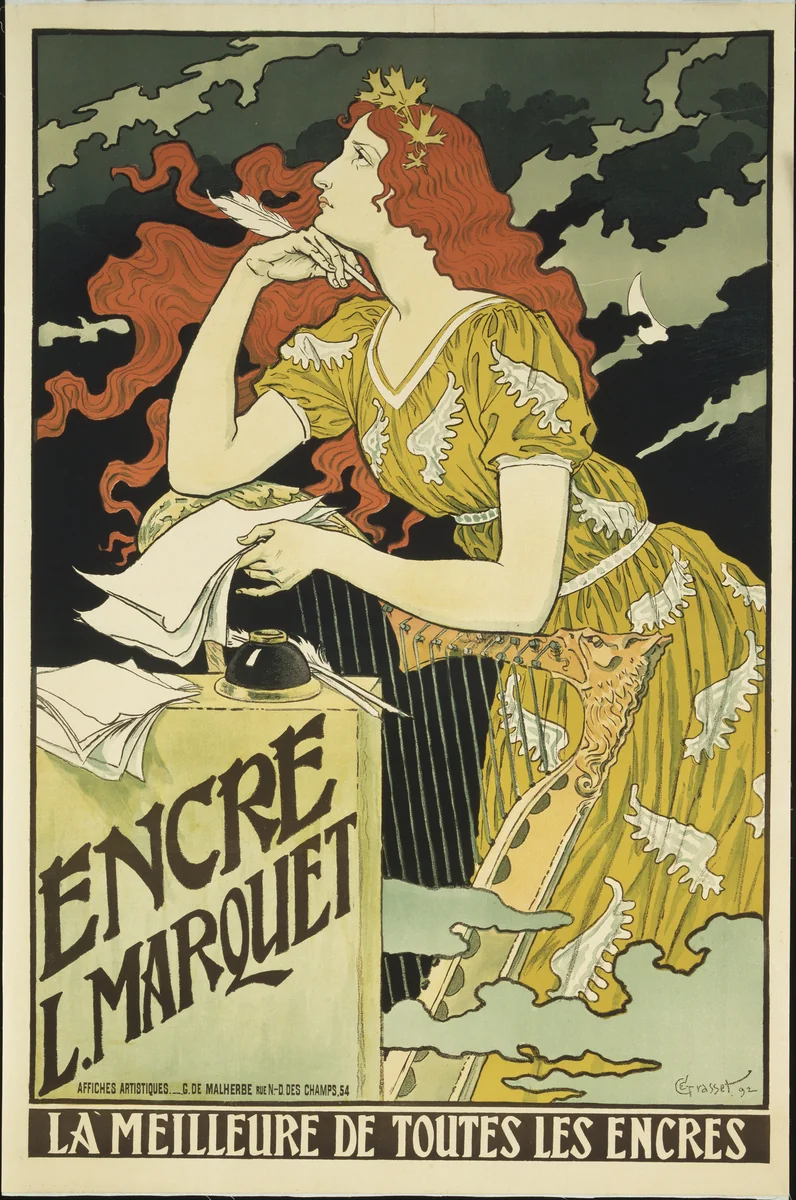 Encre L. Marquet, La Meilleure de Toutes les Encres by Eugène Grasset, design, 1892