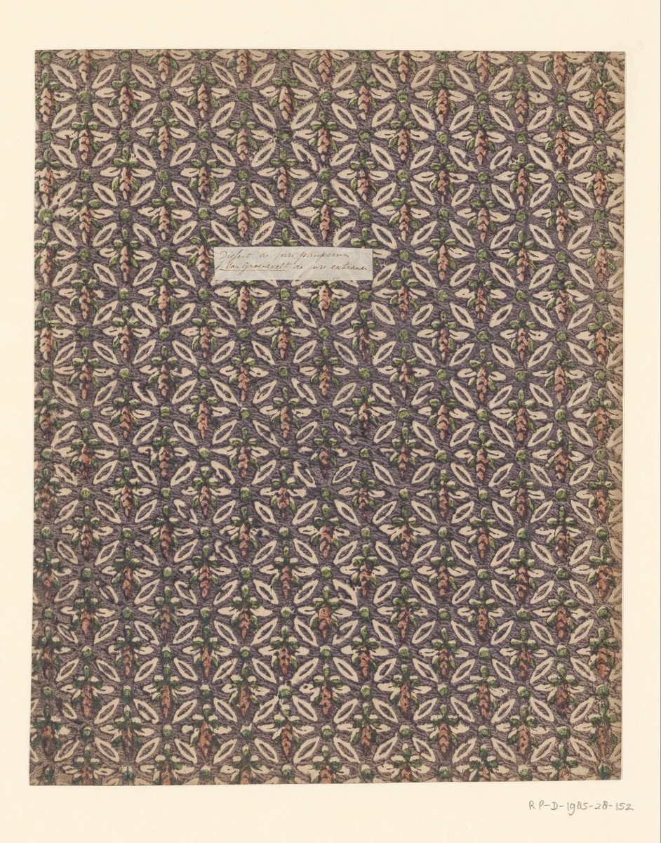 Blad met banenpatroon van uitgespaard bladmotief by anonymous, other, 1750-1900