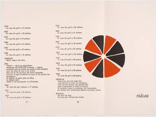 Double page in-text plate (pages 38 and 39) from Le Coeur à Gaz (The Gas Heart) by Sonia Delaunay, illustrated book, 1923