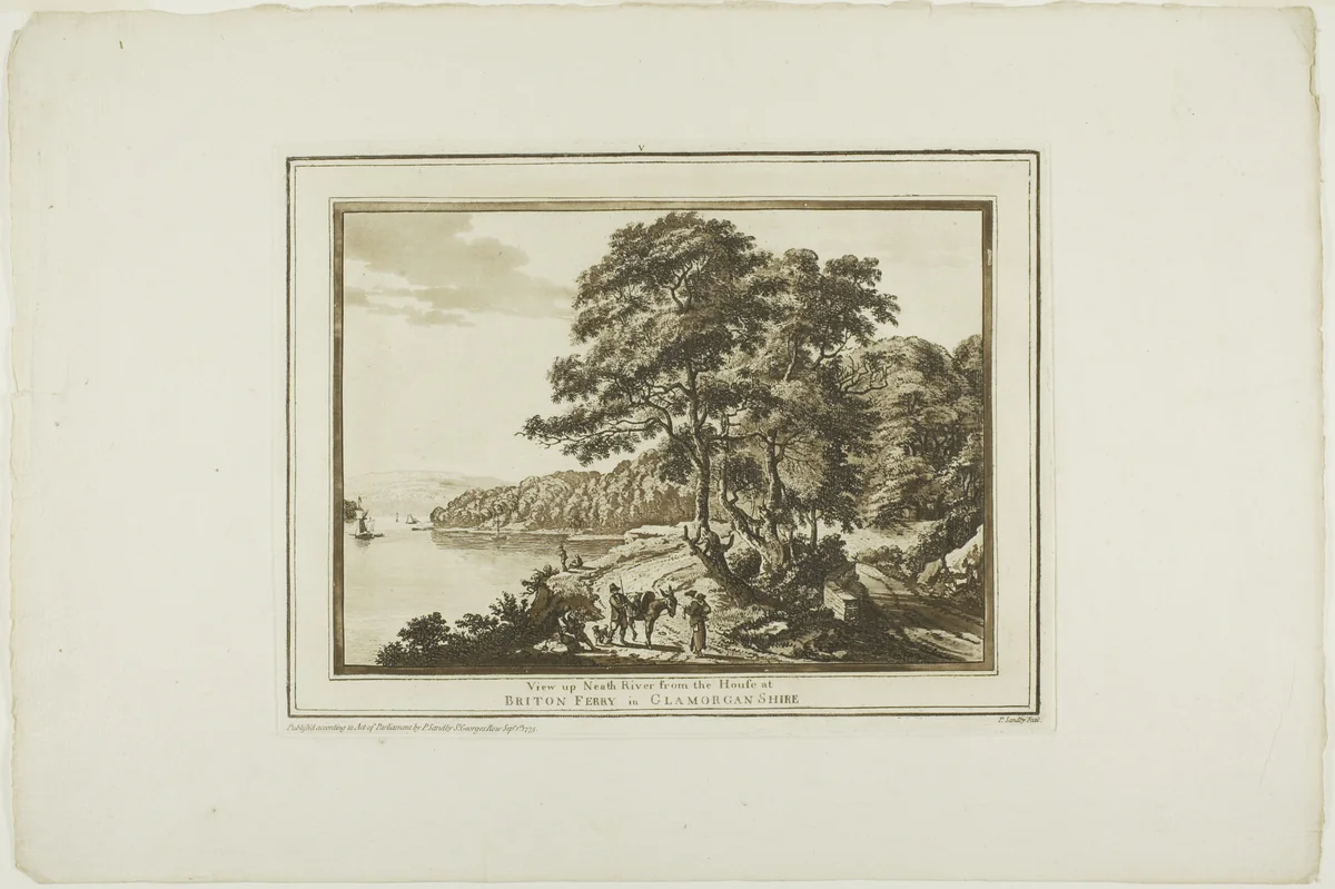 View Up Neath River from the House at Briton Ferry in Glamorgan Shire, plate five from Twelve Views in South Wales by Paul Sandby, print, 1775