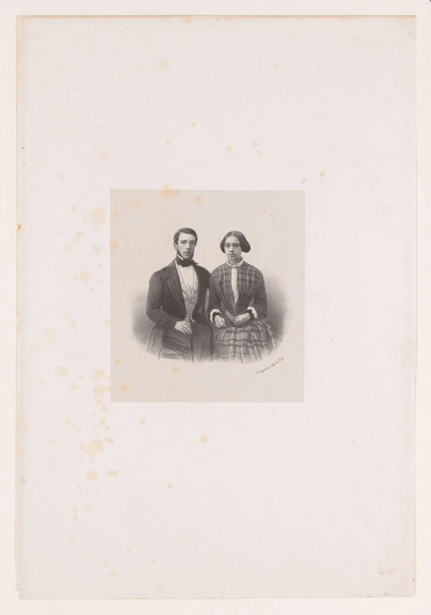 Dubbelportret van onbekend man en vrouw by anonymous, print, 1831-1863