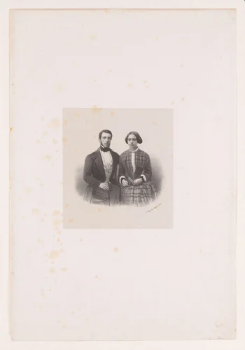 Dubbelportret van onbekend man en vrouw by anonymous, print, 1831-1863