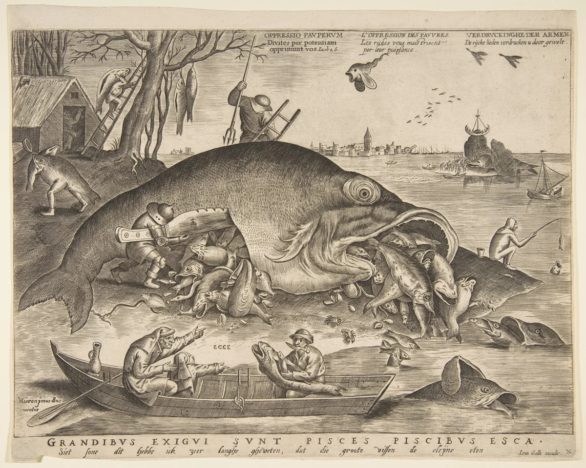 Big Fish Eat Little Fish by Pieter Bruegel, print, 1557