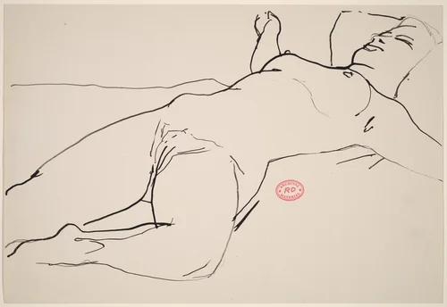 Untitled [reclining female nude with extended arms] by Richard Diebenkorn, drawing, 1955-1967