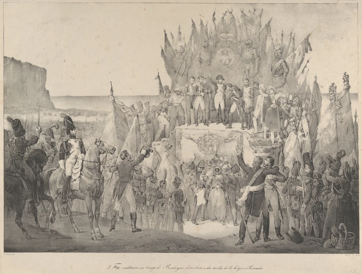 Military Festival at Boulogne with Napoleon Distributing Stars of the Legion of Honor by Victor Adam, print, 1820-1866