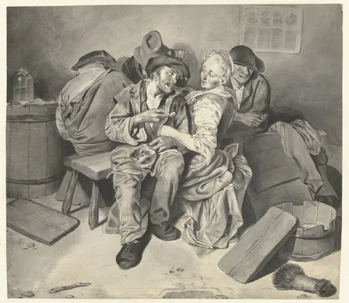 Young Couple in a Tavern by anonymous, drawing, 1664