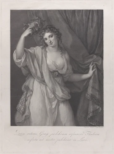 Lady Hamilton as the Comic Muse, Thalia by Raphael Morghen, print, 1791