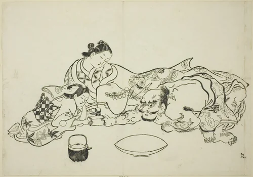 A trial of strength, no. 9 from a series of 12 prints by Okumura Masanobu (奥村政信), print, 1703-1713