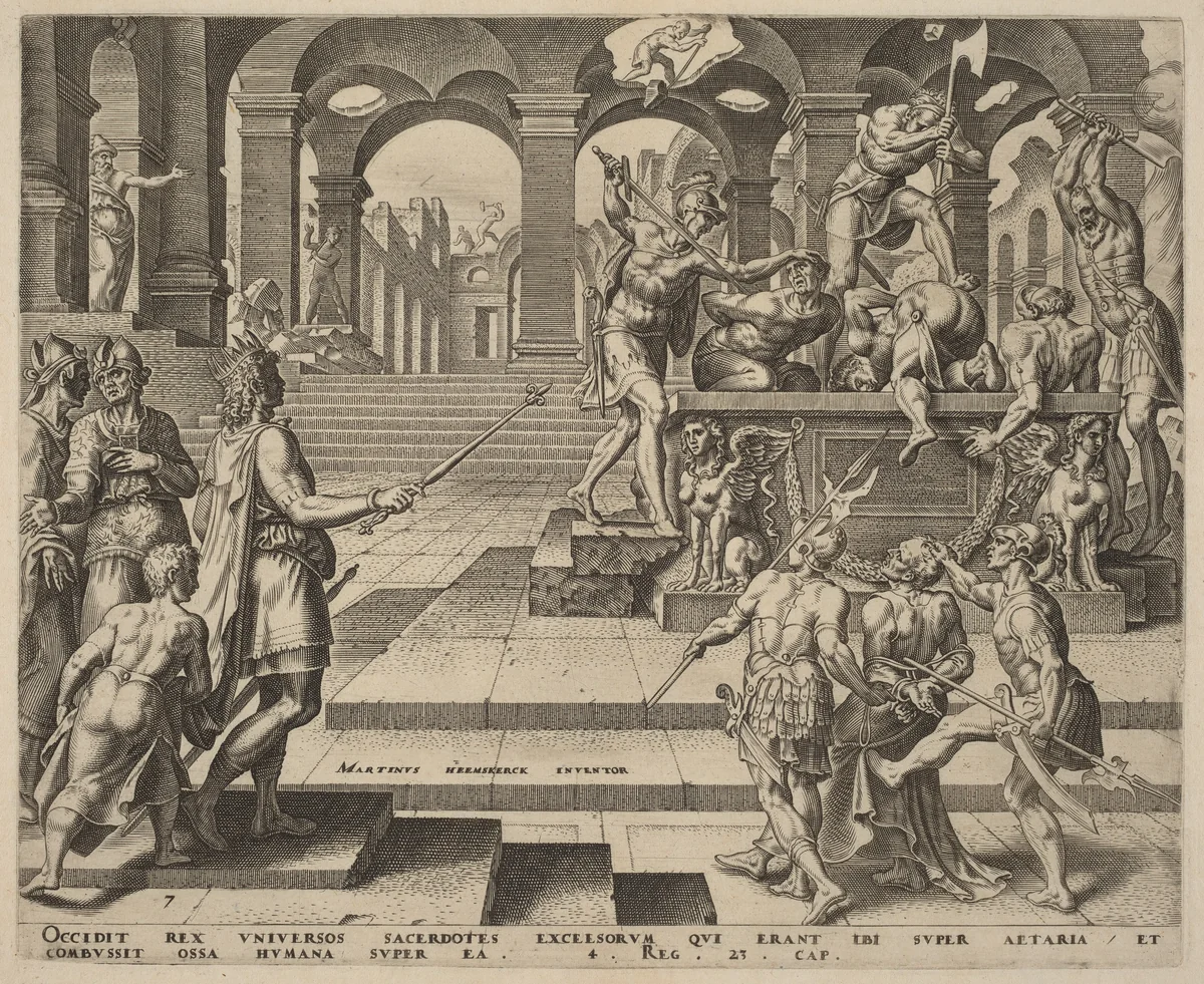 The Slaughter of the Priests of Samaria by Philip Galle, print, 1569