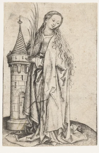 Heilige Barbara (grote versie) by Meester van het Amsterdamse Kabinet, print, 1470-1475