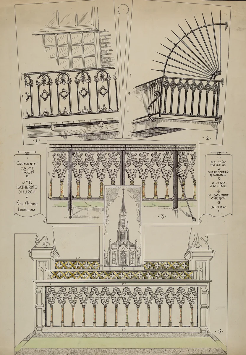 Cast Iron Balcony Rail by Thomas Byrne, index of american design, 1936