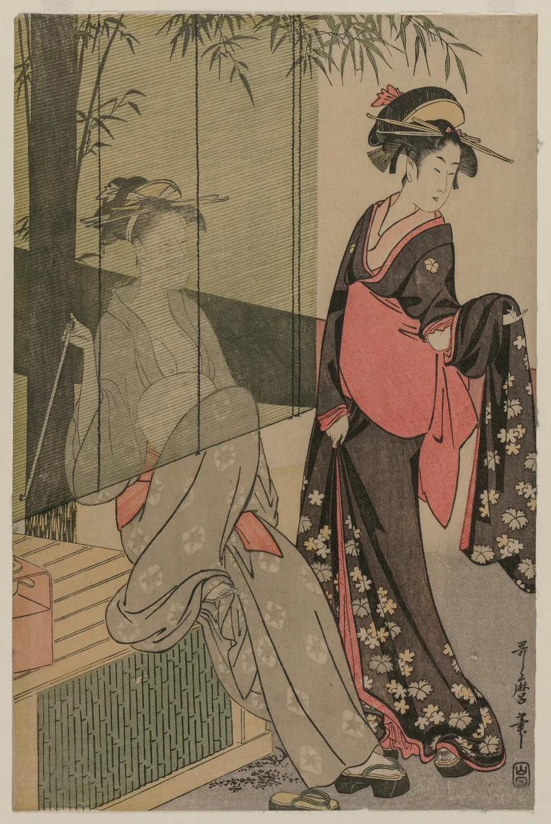 Two Women by a Bamboo Blind by Kitagawa Utamaro (喜多川歌麿), print, 1792-1803
