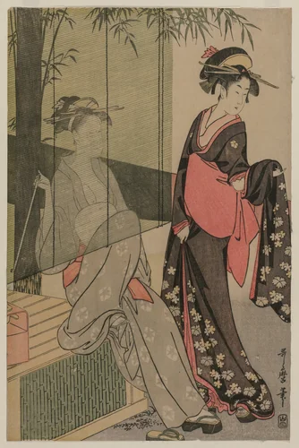 Two Women by a Bamboo Blind by Kitagawa Utamaro (喜多川歌麿), print, 1792-1803