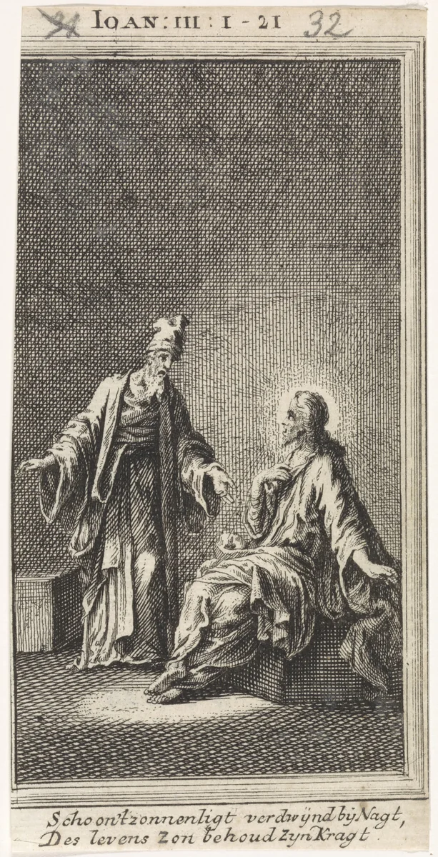 Gesprek tussen Christus en Nikodemus by anonymous, print, 1712