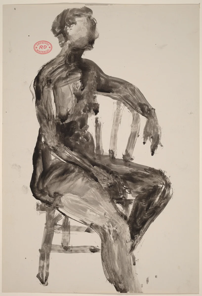 Untitled [female nude turned to the side in a Windsor chair] by Richard Diebenkorn, drawing, 1955-1967