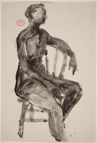 Untitled [female nude turned to the side in a Windsor chair] by Richard Diebenkorn, drawing, 1955-1967