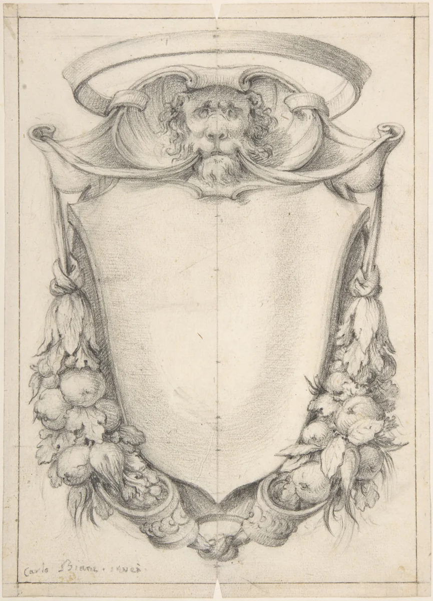 Design for a Cartouche with a Lion's Head and Nimbus by Carlo Bianconi, drawing, 1732-1802