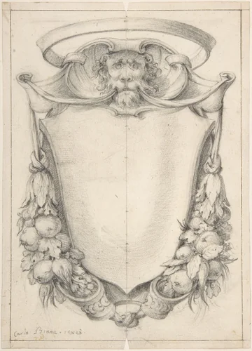 Design for a Cartouche with a Lion's Head and Nimbus by Carlo Bianconi, drawing, 1732-1802