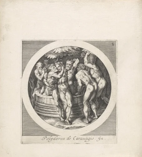 Bacchus omgeven door Saters by Unknown, print, 1590-1600
