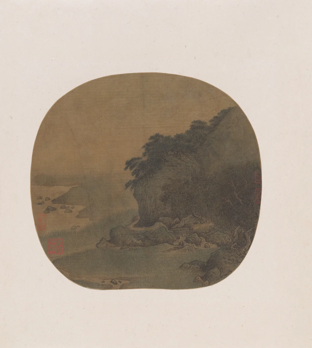 Hermitage by a pine-covered bluff by Yan Ciyu, painting, 1127-1279