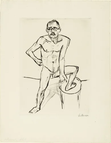 Standing Male Nude with Glasses (Stehender männlicher Akt mit Brille) by Max Beckmann, print, 1919