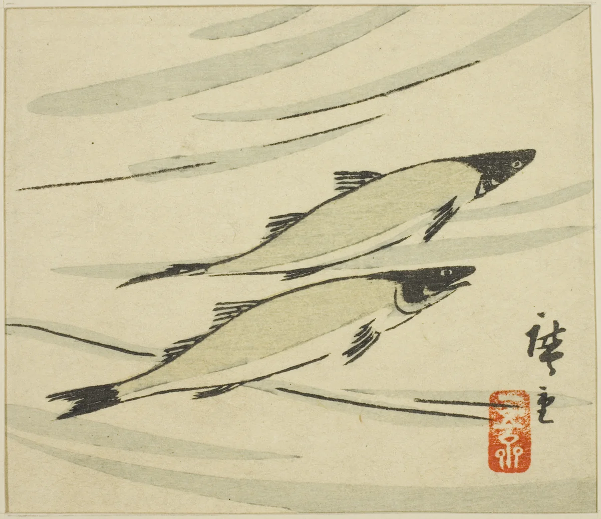 Trout, section of a harimaze sheet by Utagawa Hiroshige (歌川広重), print, 1858