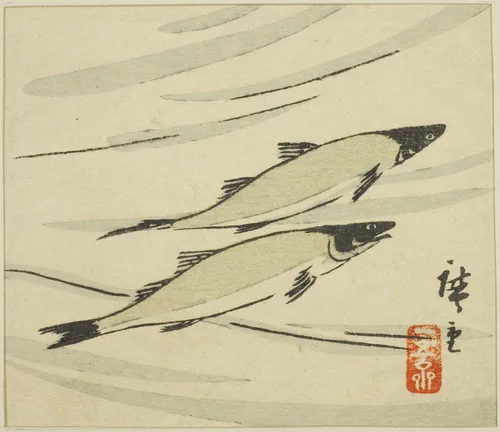 Trout, section of a harimaze sheet by Utagawa Hiroshige (歌川広重), print, 1858