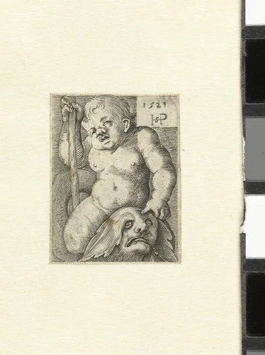 Putto op een dolfijn by anonymous, print, 1521-1599