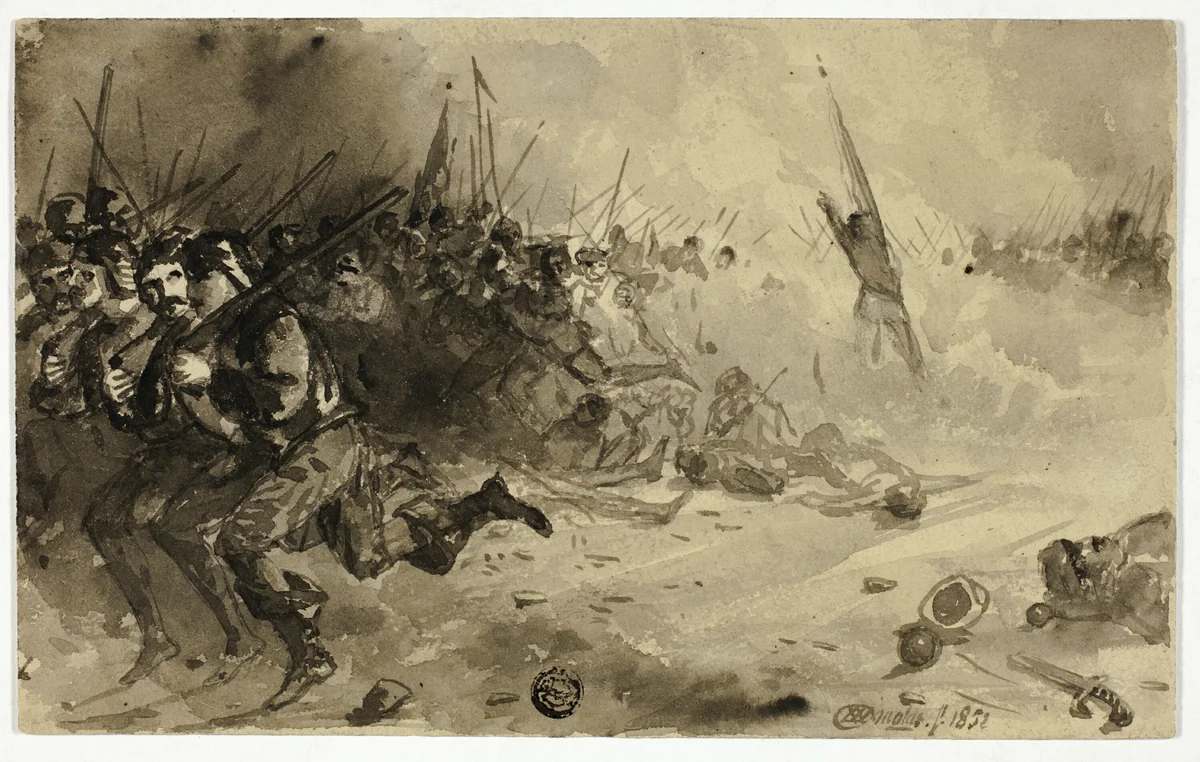 Infantry Battle by Unknown Artist, drawing, 1800-1899