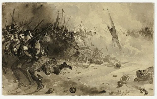 Infantry Battle by Unknown Artist, drawing, 1800-1899