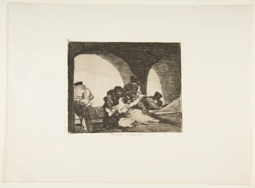 Plate 13 from "The Disasters of War" (Los Desastres de la Guerra): 'Bitter to be Present' (Amarga presencia) by Goya, print, 1810