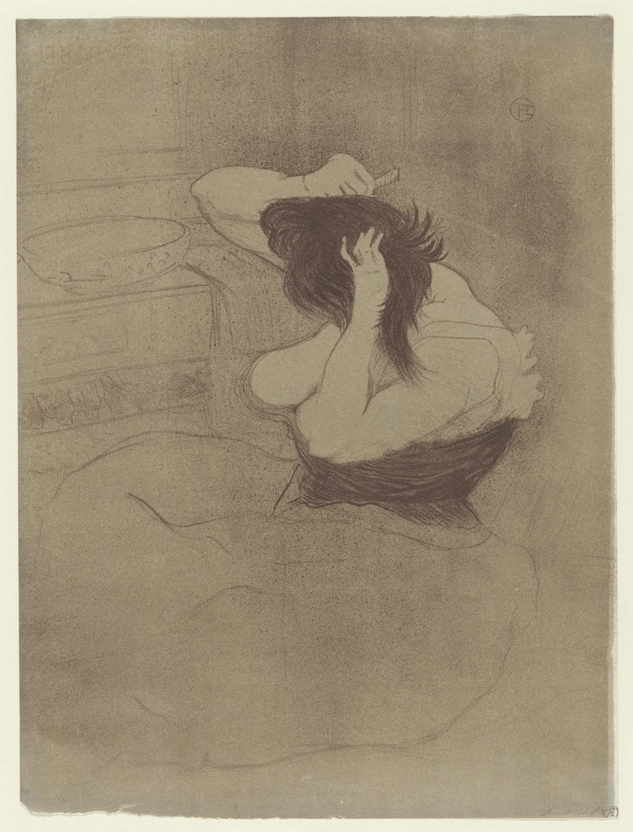 Woman Combing Her Hair (Femme qui se peigne, La coiffure) from Elles by Henri de Toulouse-Lautrec, print, 1896