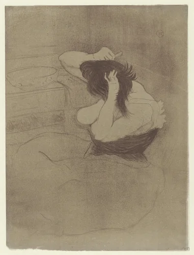 Woman Combing Her Hair (Femme qui se peigne, La coiffure) from Elles by Henri de Toulouse-Lautrec, print, 1896