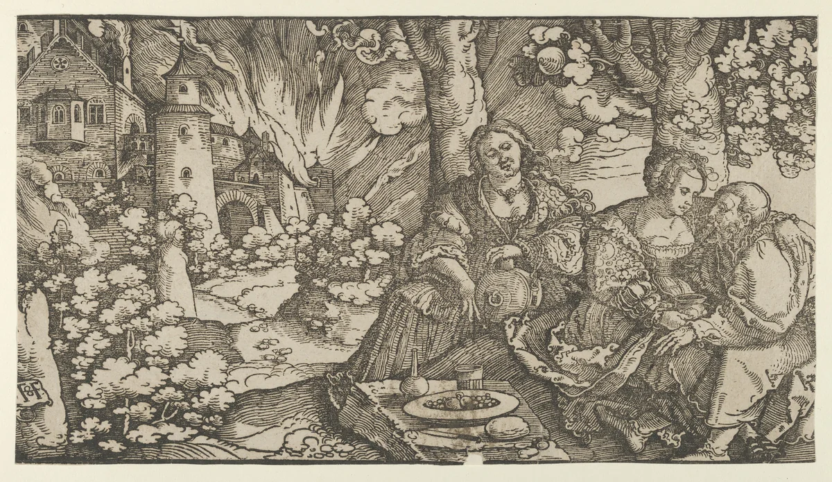 Lot and his Daughters by Hans Schäufelein, print, 1525-1535