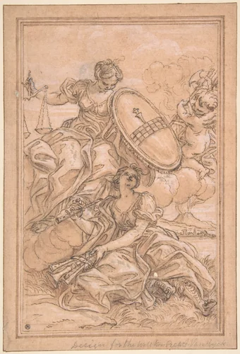 Allegorical Composition: Music and Justice with the Spinola Arms by Giovanni Battista Gaulli, drawing, 1639-1709