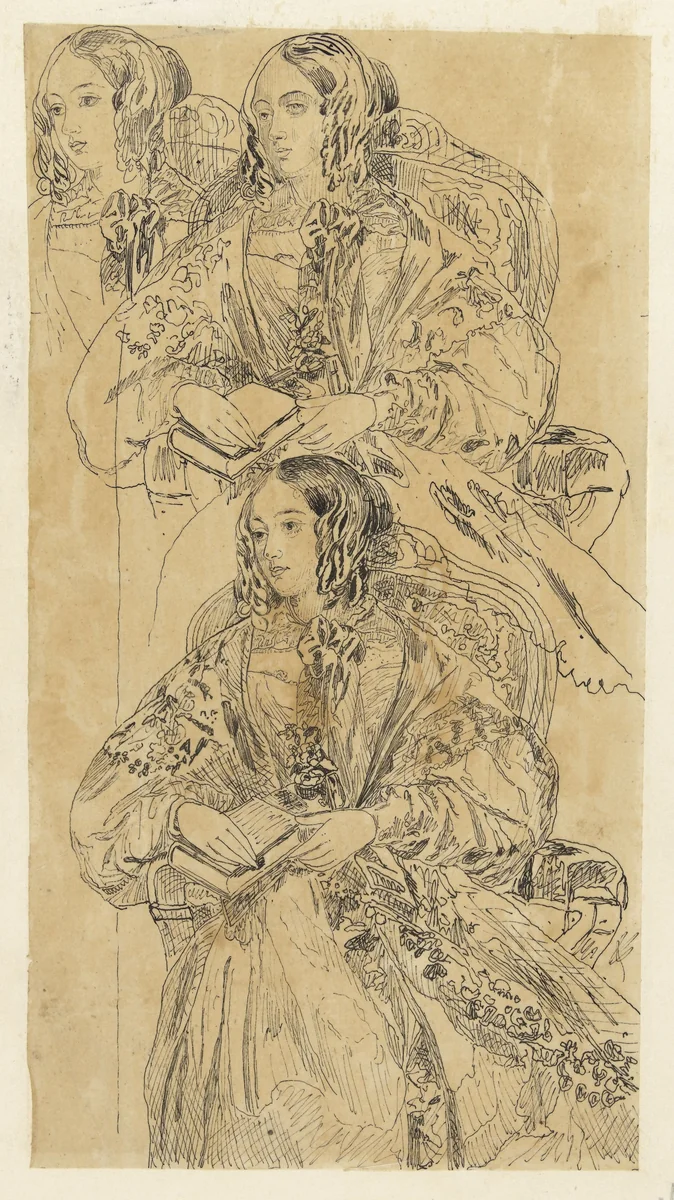 Studieblad met zittende dame by Rodolphe Bresdin, drawing, 1832-1885